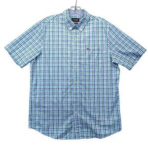 Chaps Men's Blue Check Short Sleeve Button-Up Shirt - Size Large